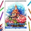 Blooming House Coloring Book Spiral Bound for Adults, Premium Cover, 30 Picturesque Scenes Coloring Pages of Floral House Designs for Stress Relief and Relaxation